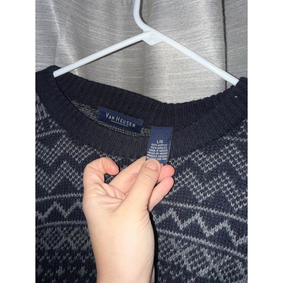 Van Heusen black and gray Fair Isle pattern oversized sweater men's size large - Picture 4 of 7